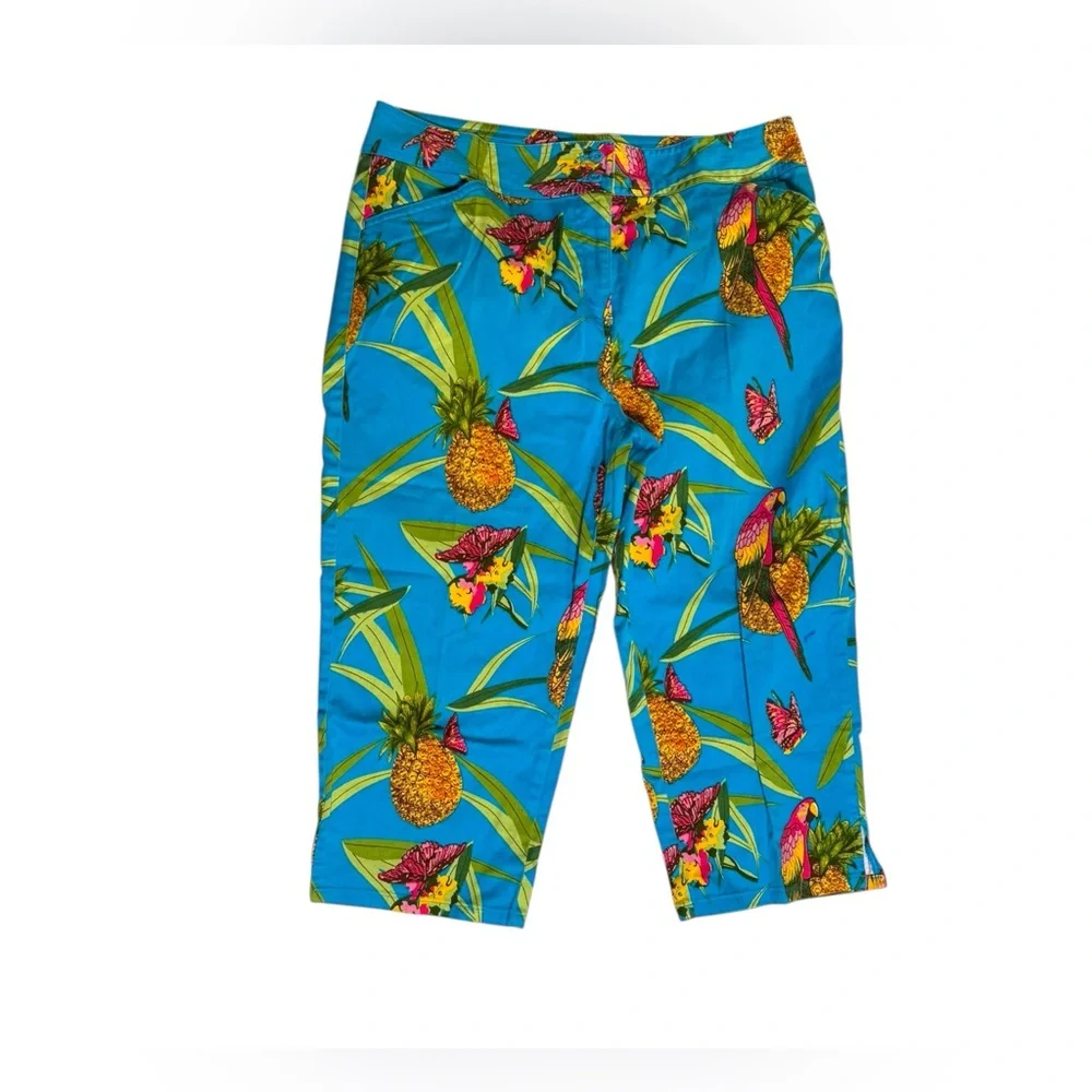 Vintage Bill Blass capri pants women’s tropical pineapple parrot print Stretch‎ - Picture 2 of 7